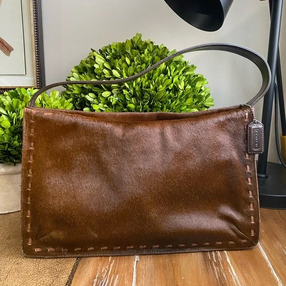 2002 Coach Vintage Y2K Brown Calfhair Stitched Shoulder Bag - Picture 3 of 16